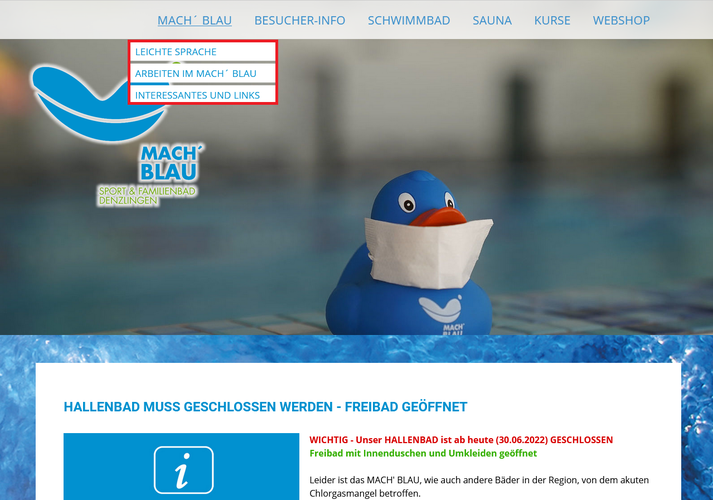 1. Menü Mach Blau Schwimmbad